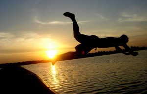 Man diving into a lake who is in Recovery