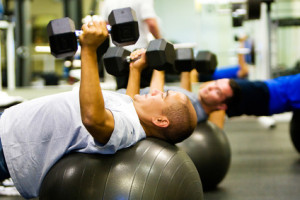 Men working out in gym