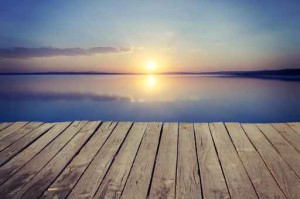 Lake sunset from wooden deck