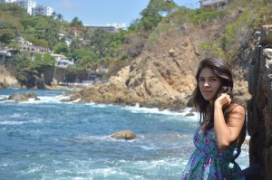 Woman on rocky beach