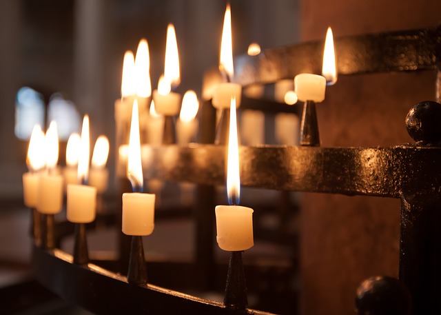 candles burning in church