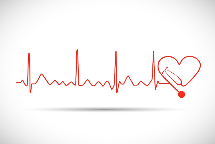 Illustration of a heart monitor wave with stethoscope isolated on a white background.