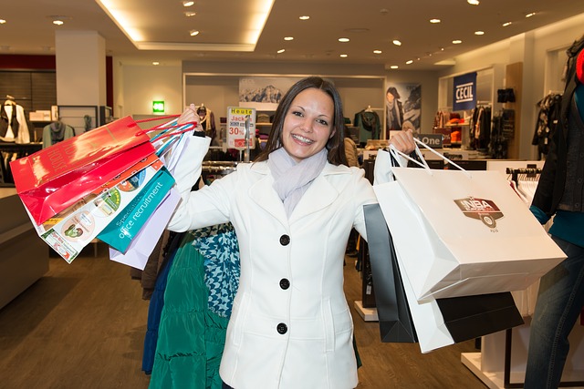 Women addicted shopping at the mall