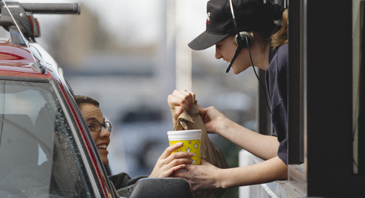 Lady in Fast Food Drive-Thru working her Food Addiction Treatment