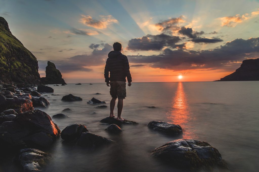 Man in recovery on the beach