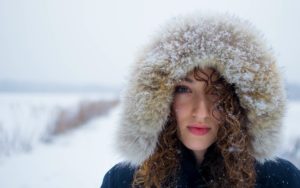 Woman in fear hat