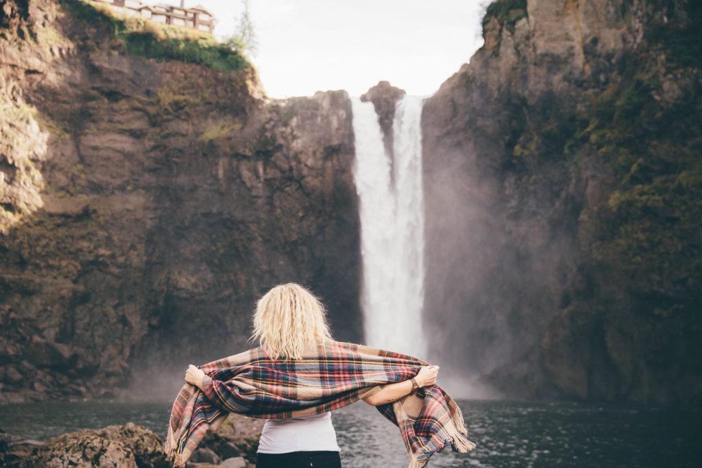 Woman and waterfall