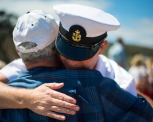 Navy Veteran hugging dad after overcoming Addiction in Military