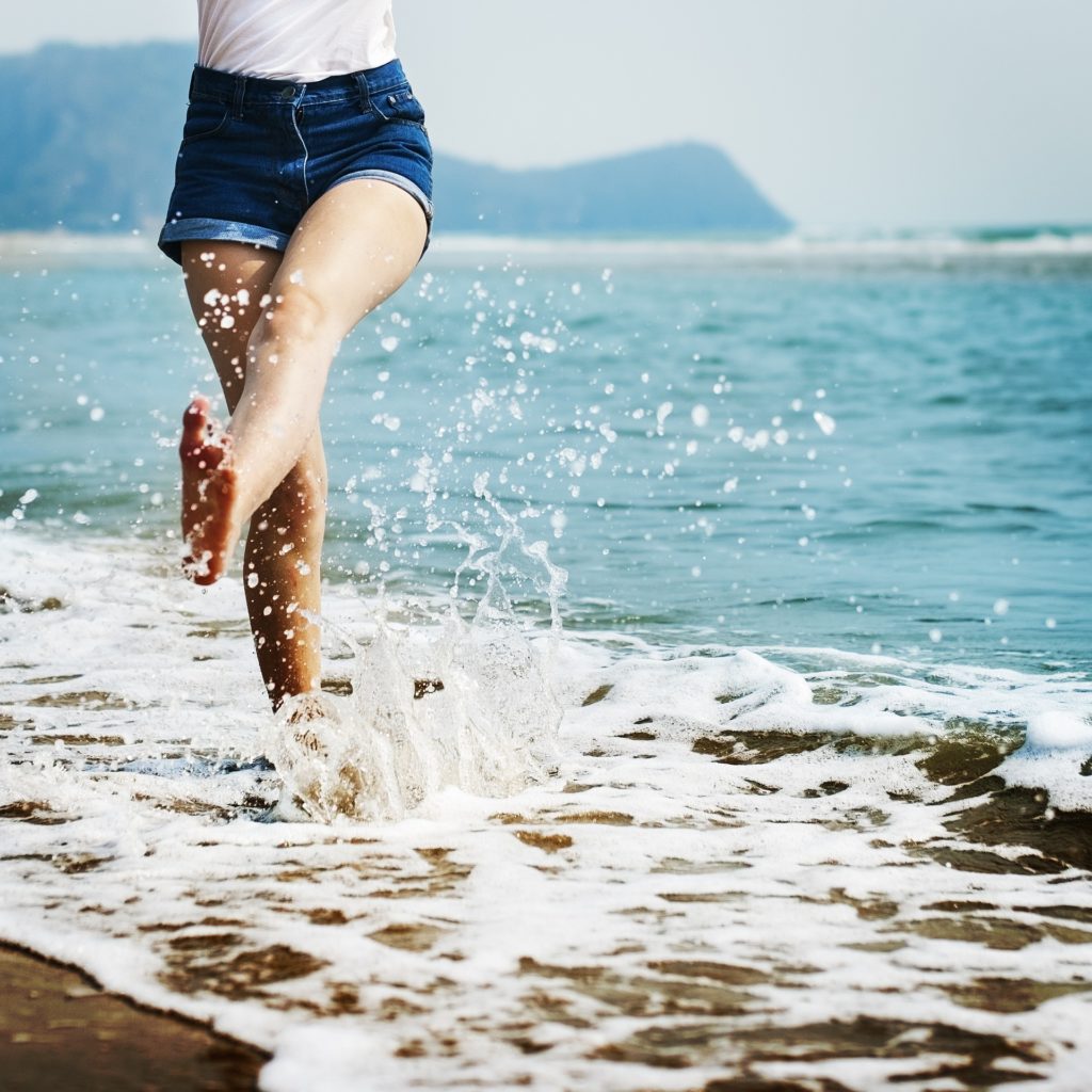 Women kicking in the ocean